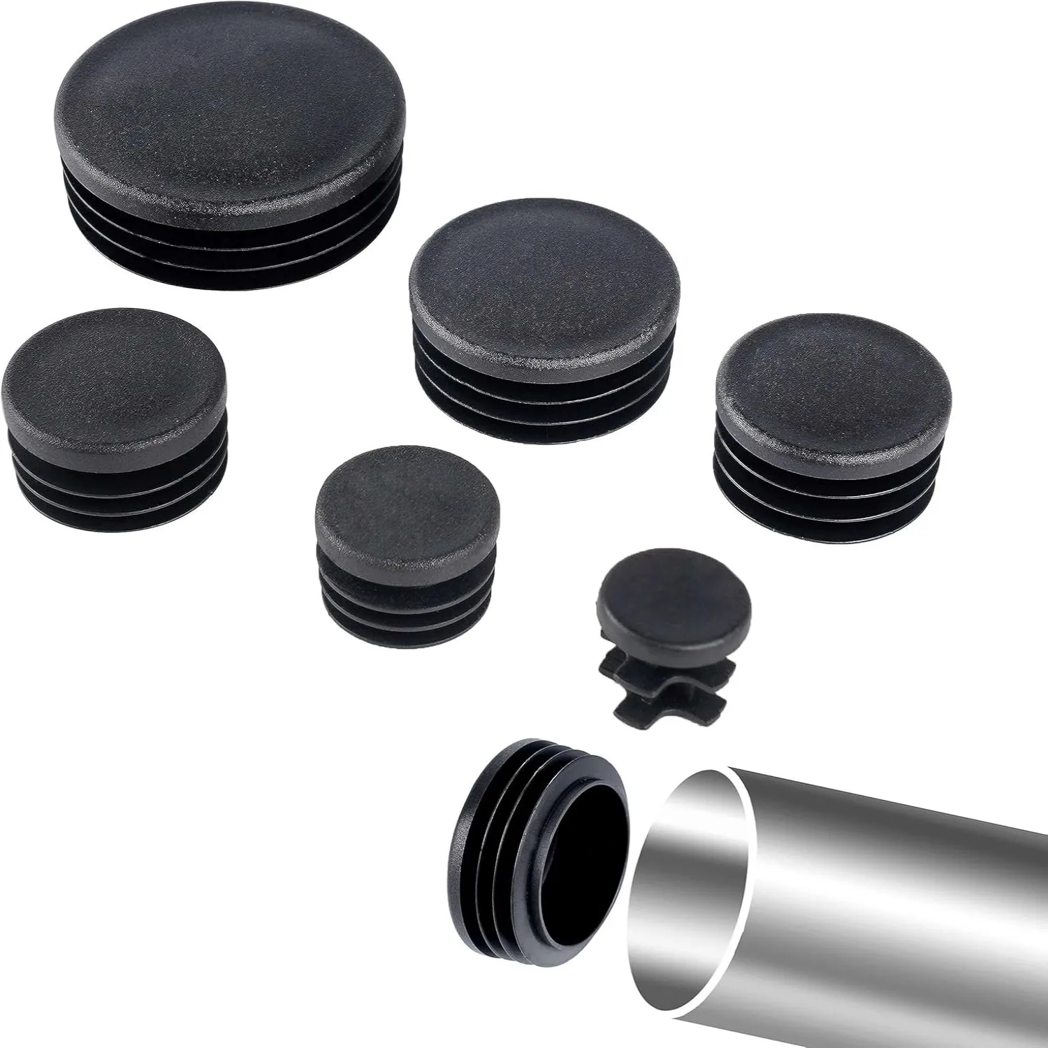 Plastic Pipe Clip - Tappo per tubo tondo nero 10-60mm